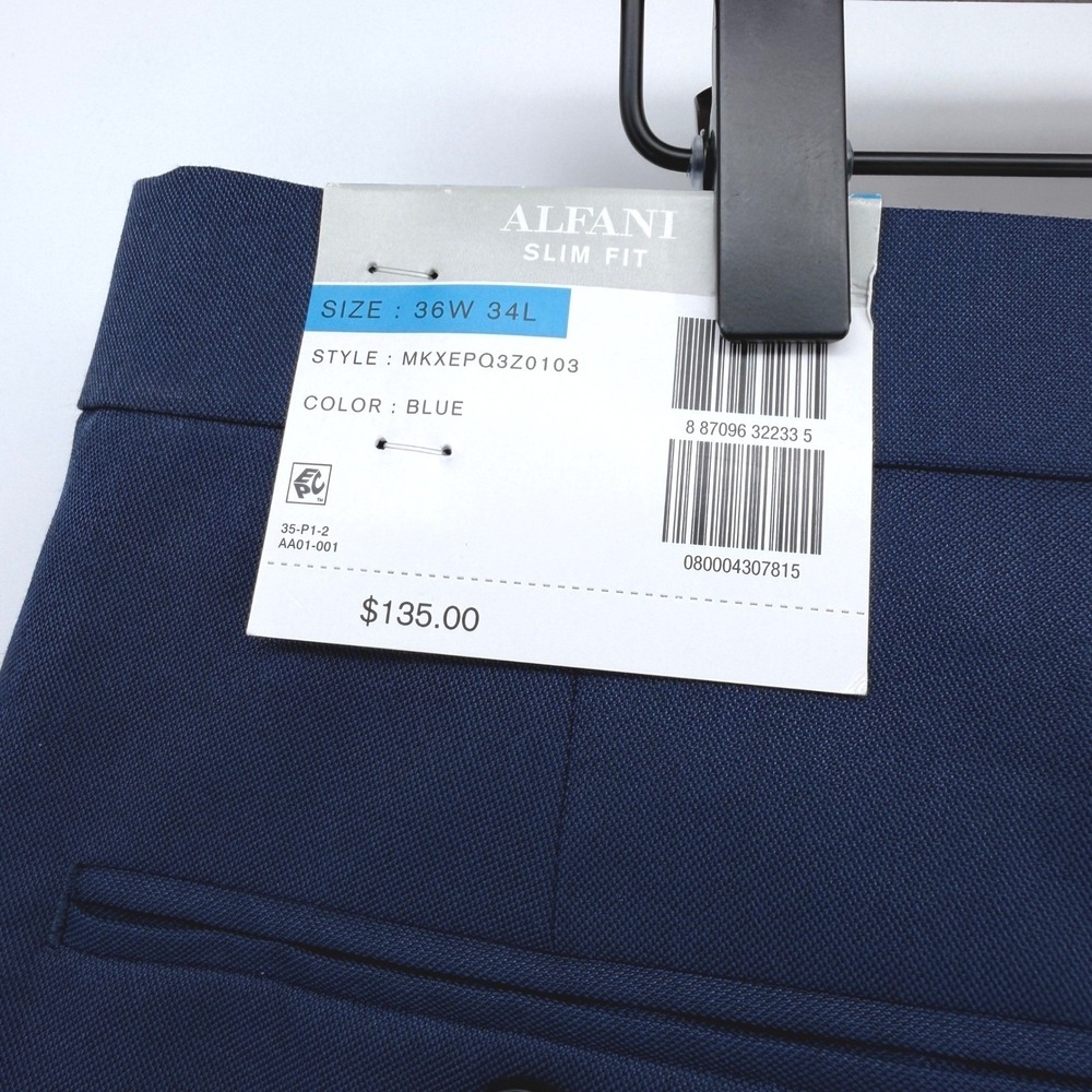 Alfani Dress Pants Mens 36x34 Blue Slim Fit Flat Front Eco-Friendly Modern NEW - Picture 2 of 11